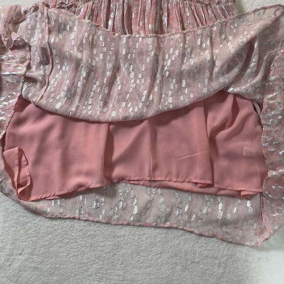 Ramy Brook Ora Metallic Print Maxi Dress Sz SP Pink Long Sleeve Crossover V-Neck - Picture 11 of 16